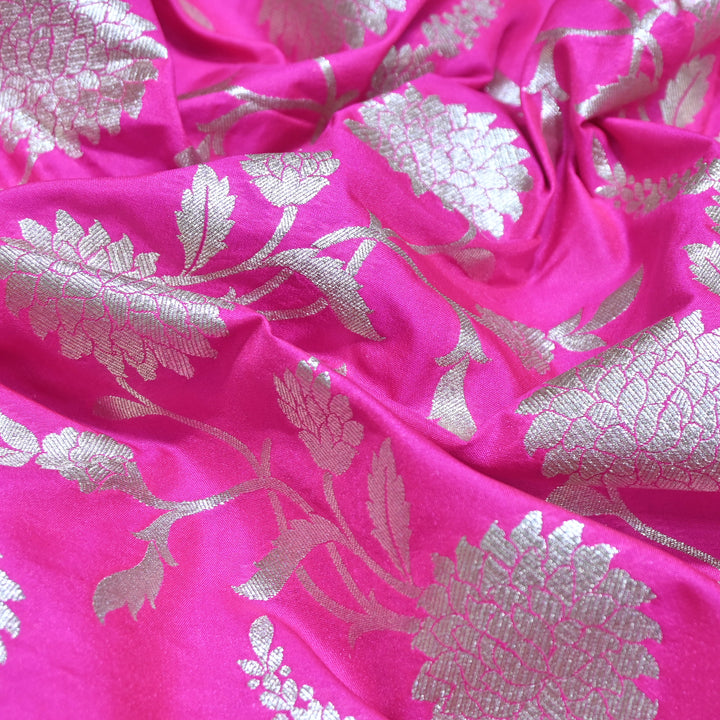 Magenta Tanchui Silk Brocade Fabric.