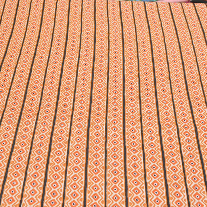 Rust Orange Cotton Linen Print