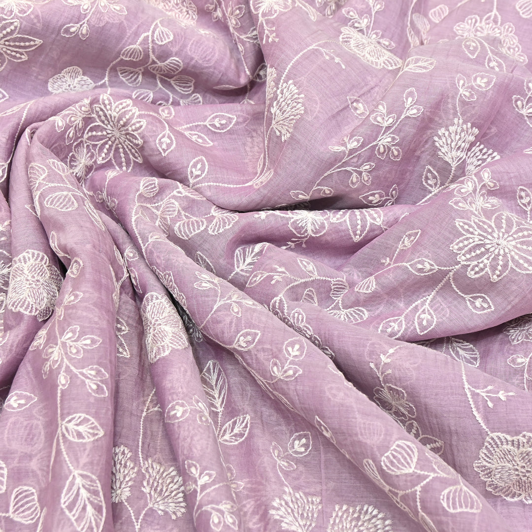 Light Purple Color Mul Chanderi Thread Embroidery Fabric – Soft Lightweight Designer Fabric- F73560-1