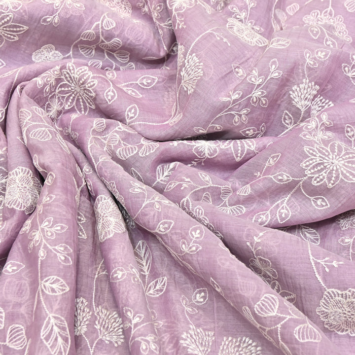 Light Purple Color Mul Chanderi Thread Embroidery Fabric – Soft Lightweight Designer Fabric- F73560-1
