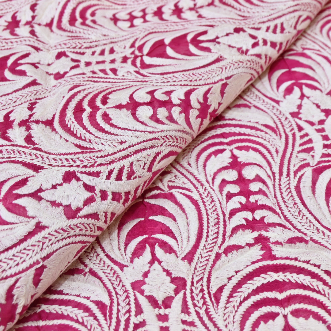 Magenta Chanderi Fabric with allover Thread Embroidery