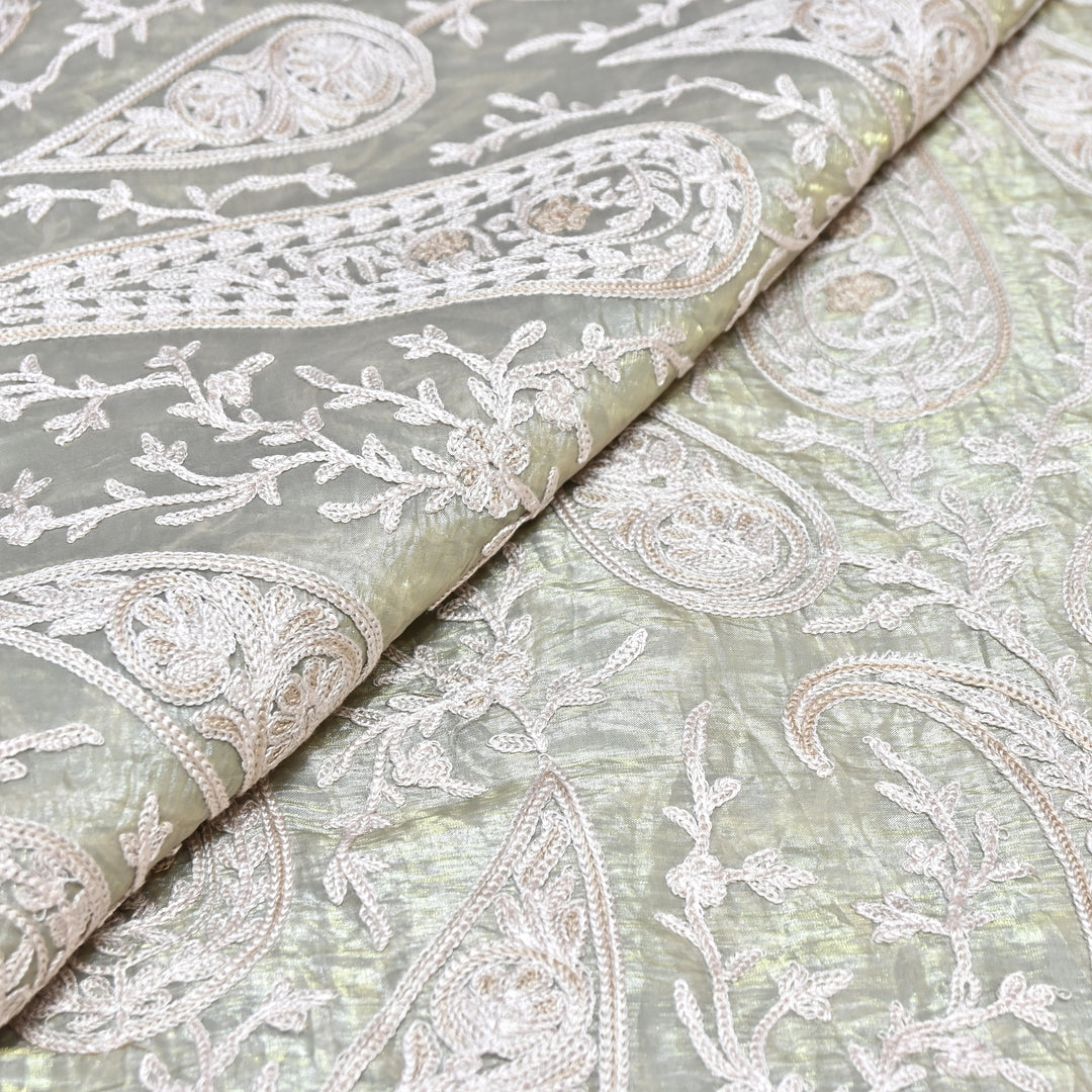 Fendi Organza Thread Embroidery Fabric – Elegant Designer Party Wear Fabric - F81399 - 03