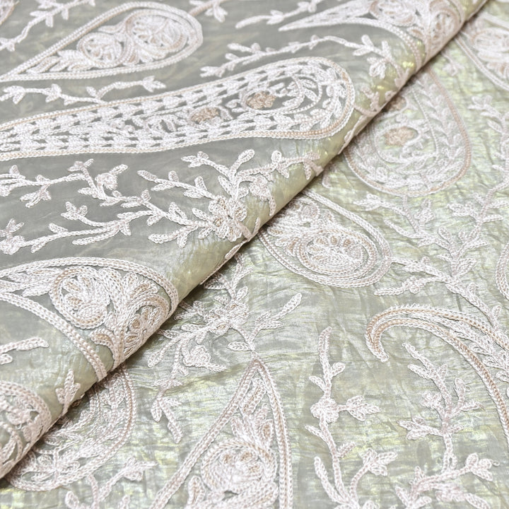 Fendi Organza Thread Embroidery Fabric – Elegant Designer Party Wear Fabric - F81399 - 03