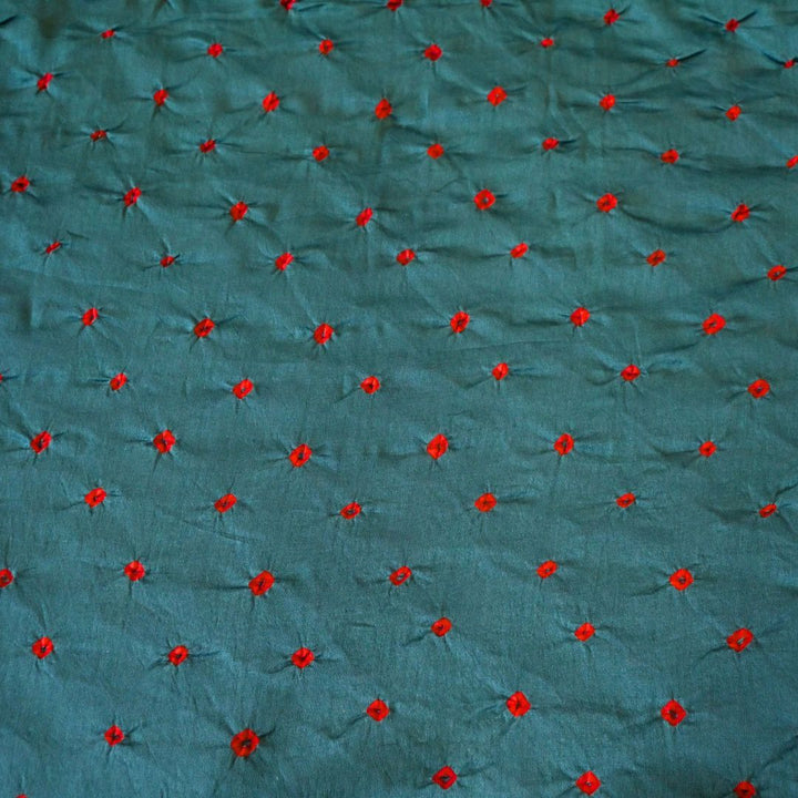 Deep Teal Green Pure Silk Chanderi Bandhni Fabric | CN-79-1085