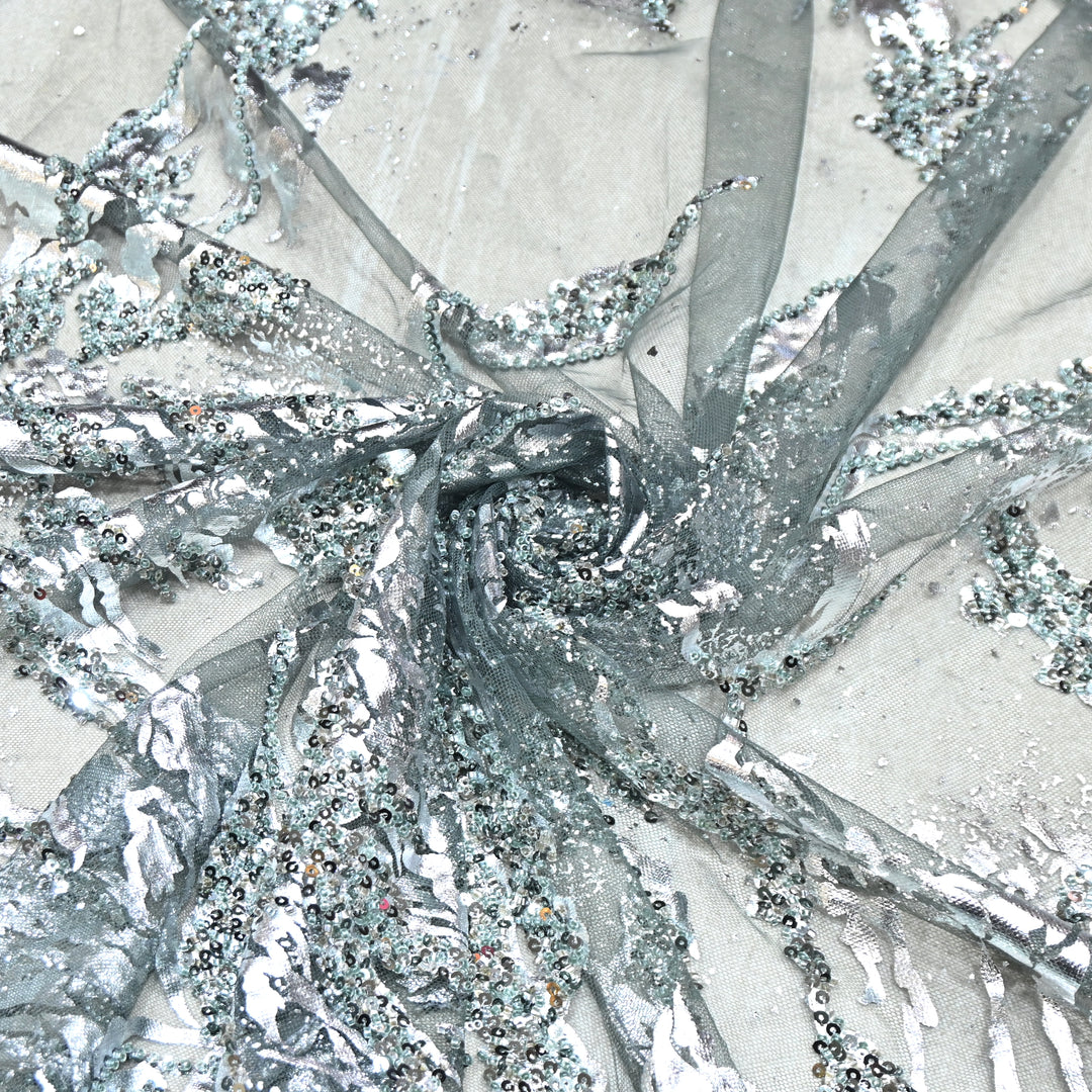 IMPORTED NET FOIL FABRIC WITH SEQUINS EMBELLISHMENT- PT1001- 01