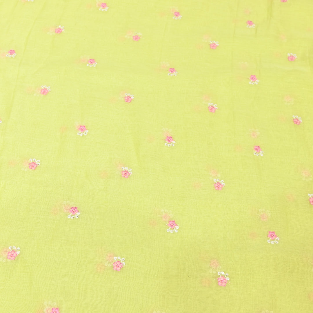 LEMON YELLOW COLOR MUL CHANDERI THREAD EMBROIDERY FABRIC - GP4822A- 05