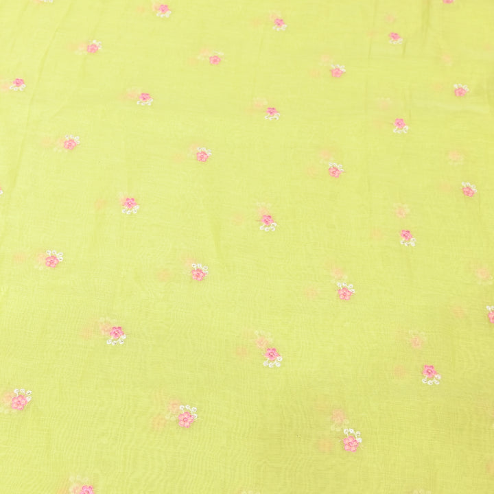 LEMON YELLOW COLOR MUL CHANDERI THREAD EMBROIDERY FABRIC - GP4822A- 05