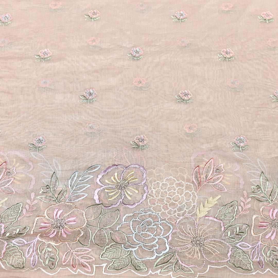 Mul Chanderi Floral Thread & Zari Embroidery Fabric – Designer Summer Fabric HC0041-1