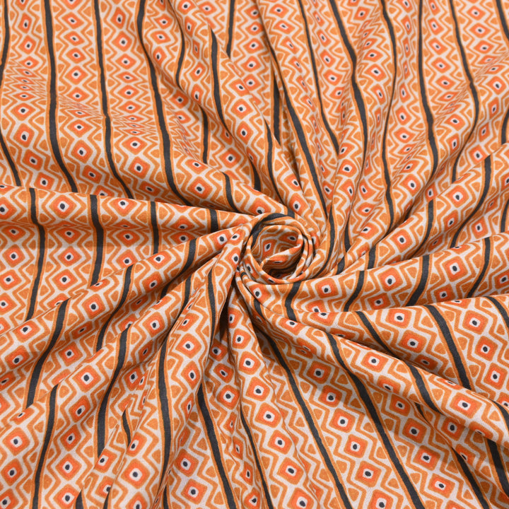 Rust Orange Cotton Linen Print