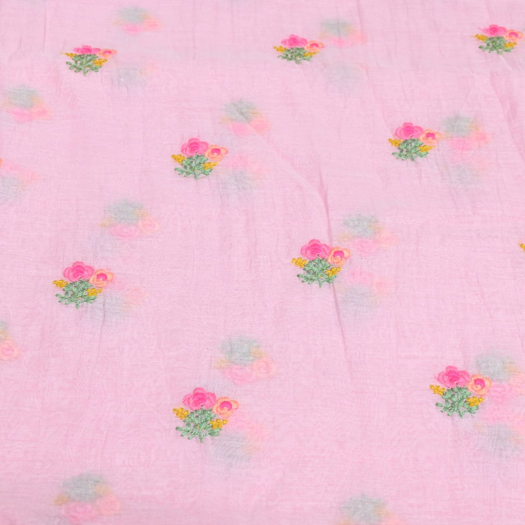 Cotton Candy Color Mul Chanderi Thread & Sequins Embroidery Fabric | Designer Fabric-V01954C