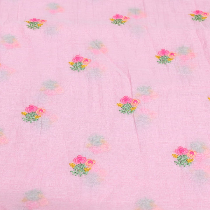 Cotton Candy Color Mul Chanderi Thread & Sequins Embroidery Fabric | Designer Fabric-V01954C