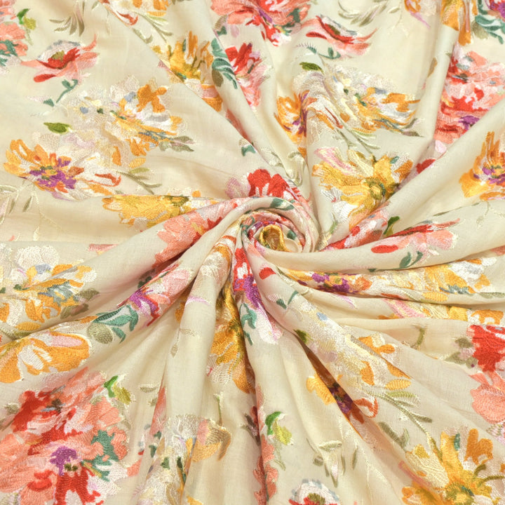 Moss Cotton Position Print With Thread Embroidery Fabrics