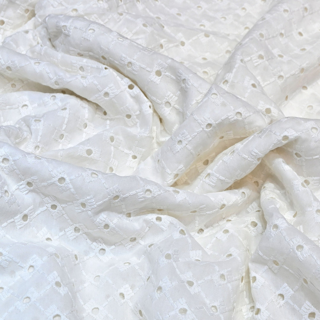 Cotton Chikan Cutwork Fabric- Lightweight Designer Embroidery Fabric- SIF145-4