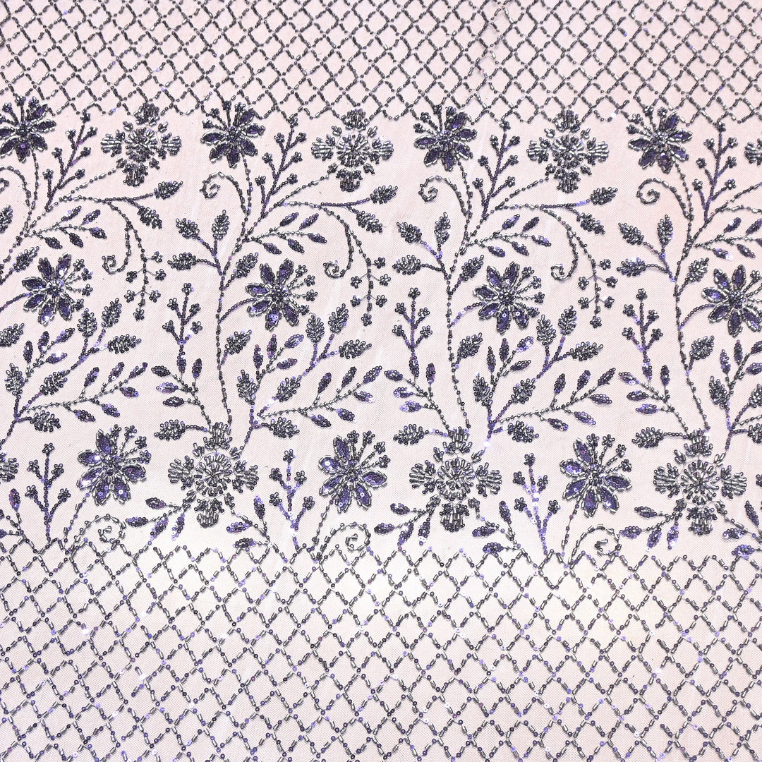 Premium Imported Heavy Beaded Floral Embroidery Net Fabric- 8827635-01