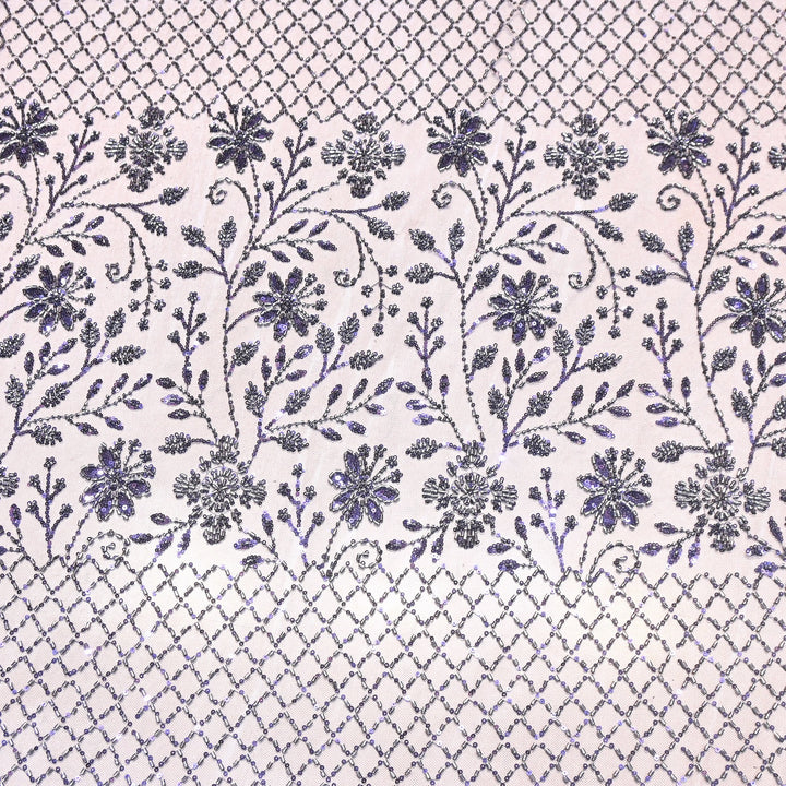 Premium Imported Heavy Beaded Floral Embroidery Net Fabric- 8827635-01
