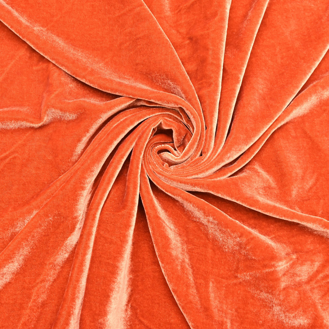 Reddish Orange Color Plain Pure Silk Velvet Fabrics