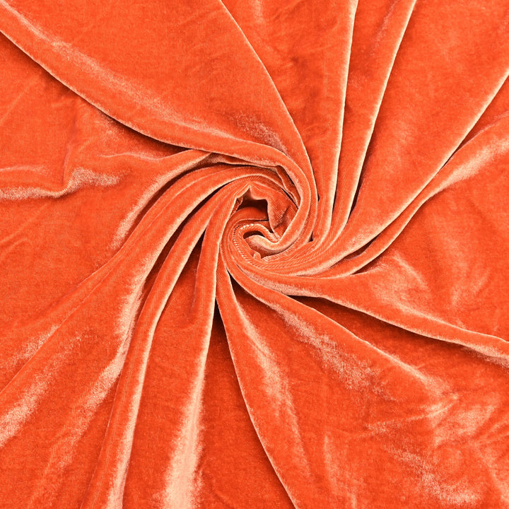 Reddish Orange Color Plain Pure Silk Velvet Fabrics