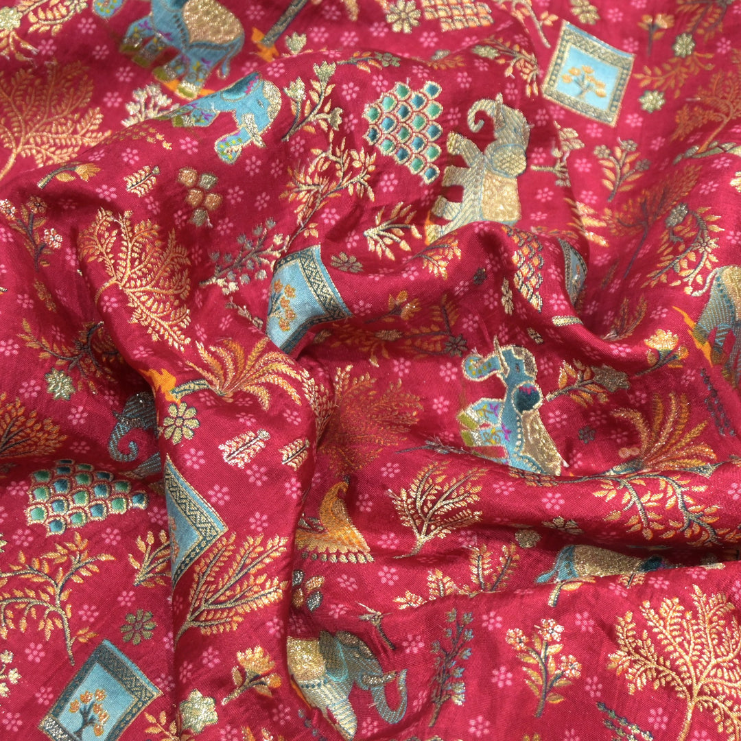 Dola Silk Position Print Zari Jacquard Fabrics