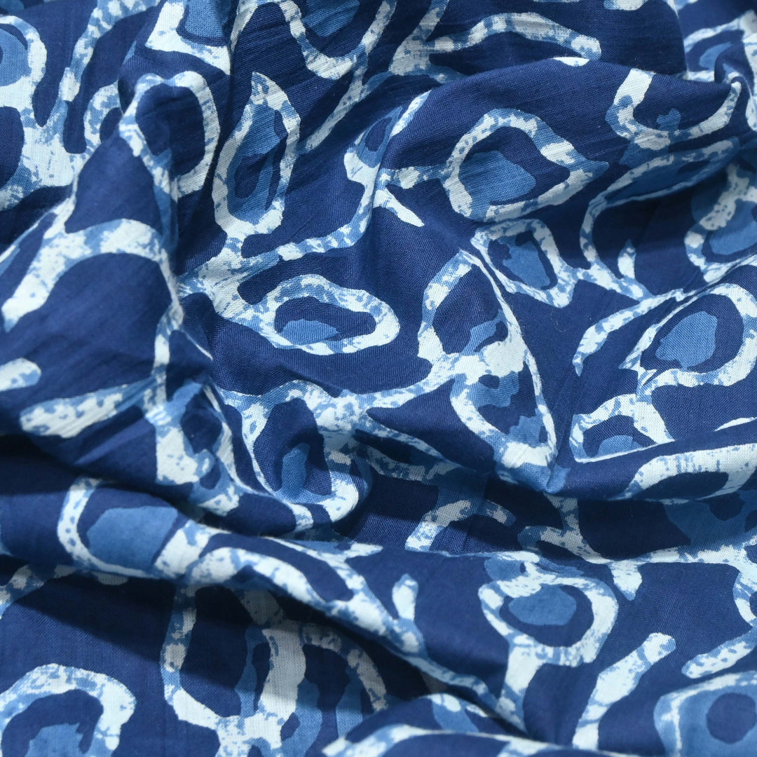Indigo-White Cotton Printed Fabric