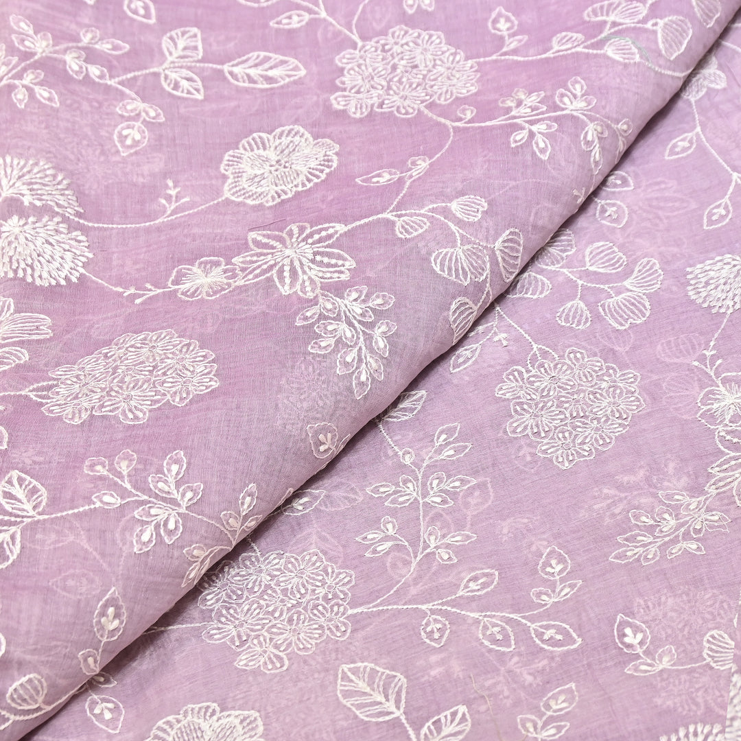 Light Purple Color Mul Chanderi Thread Embroidery Fabric – Soft Lightweight Designer Fabric- F73560-1