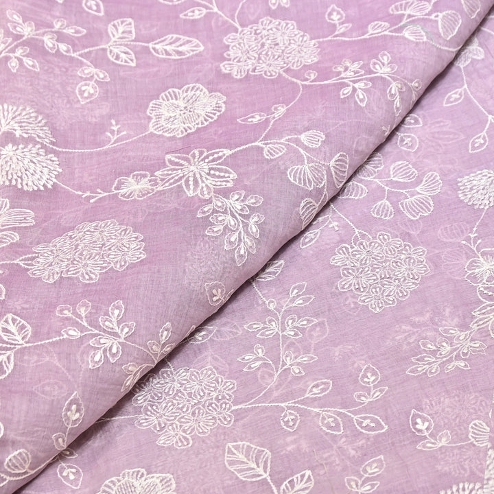 Light Purple Color Mul Chanderi Thread Embroidery Fabric – Soft Lightweight Designer Fabric- F73560-1