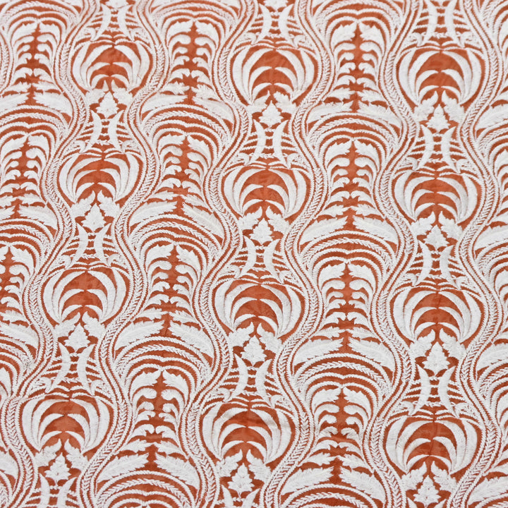 Orange Chanderi Fabric with allover Thread Embroidery