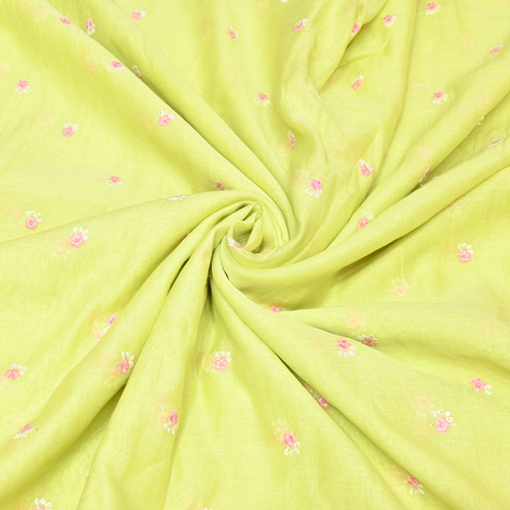LEMON YELLOW COLOR MUL CHANDERI THREAD EMBROIDERY FABRIC - GP4822A- 05