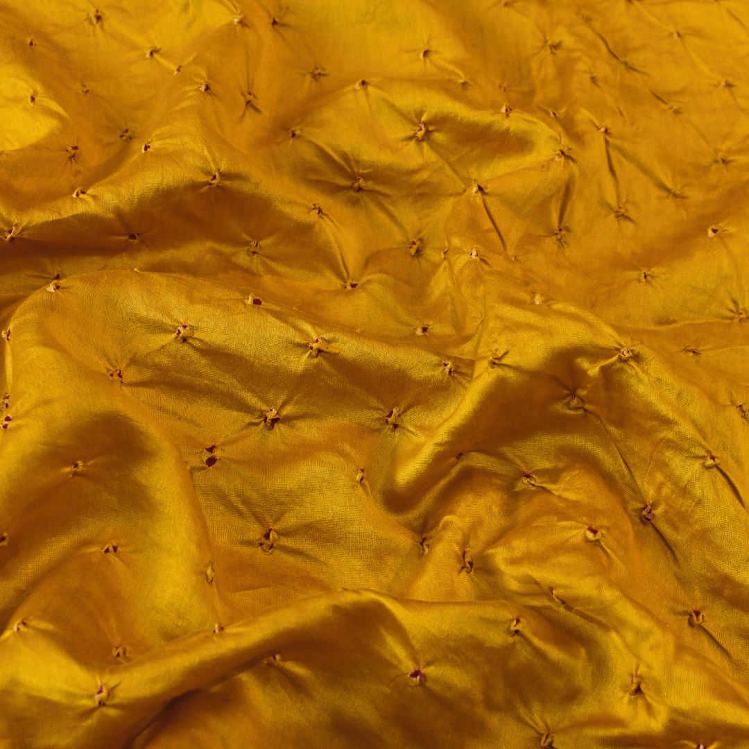 Mustard Yellow Pure Silk Chanderi Bandhni Fabric | CN-79-1083