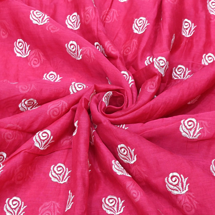 Pink Lemonade Color Mul Chanderi Floral Buti Embroidery Fabric