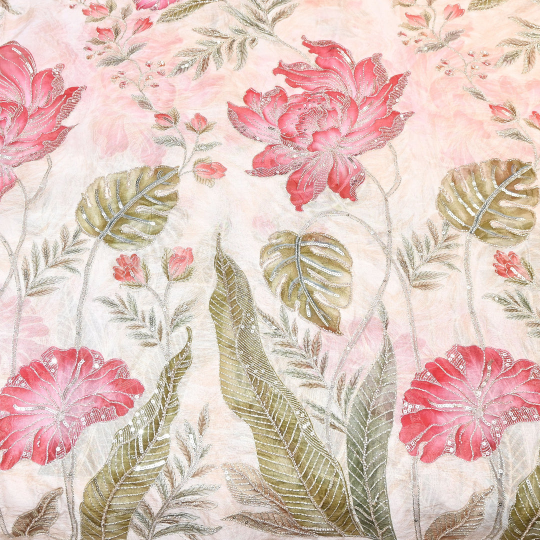 Premium Viscose Organza Position Print Zari & Sequins Embroidery Fabric – Designer Fabric PB0002-1