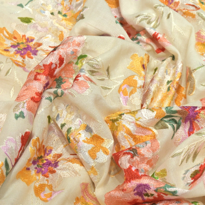 Moss Cotton Position Print With Thread Embroidery Fabrics