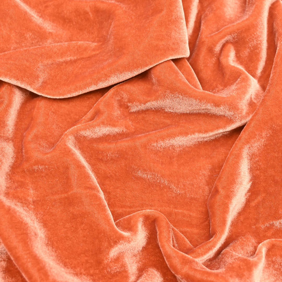 Reddish Orange Color Plain Pure Silk Velvet Fabrics