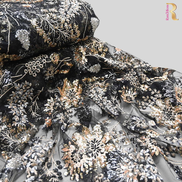 Black Net Imported Embroidery Fabric.|21T95