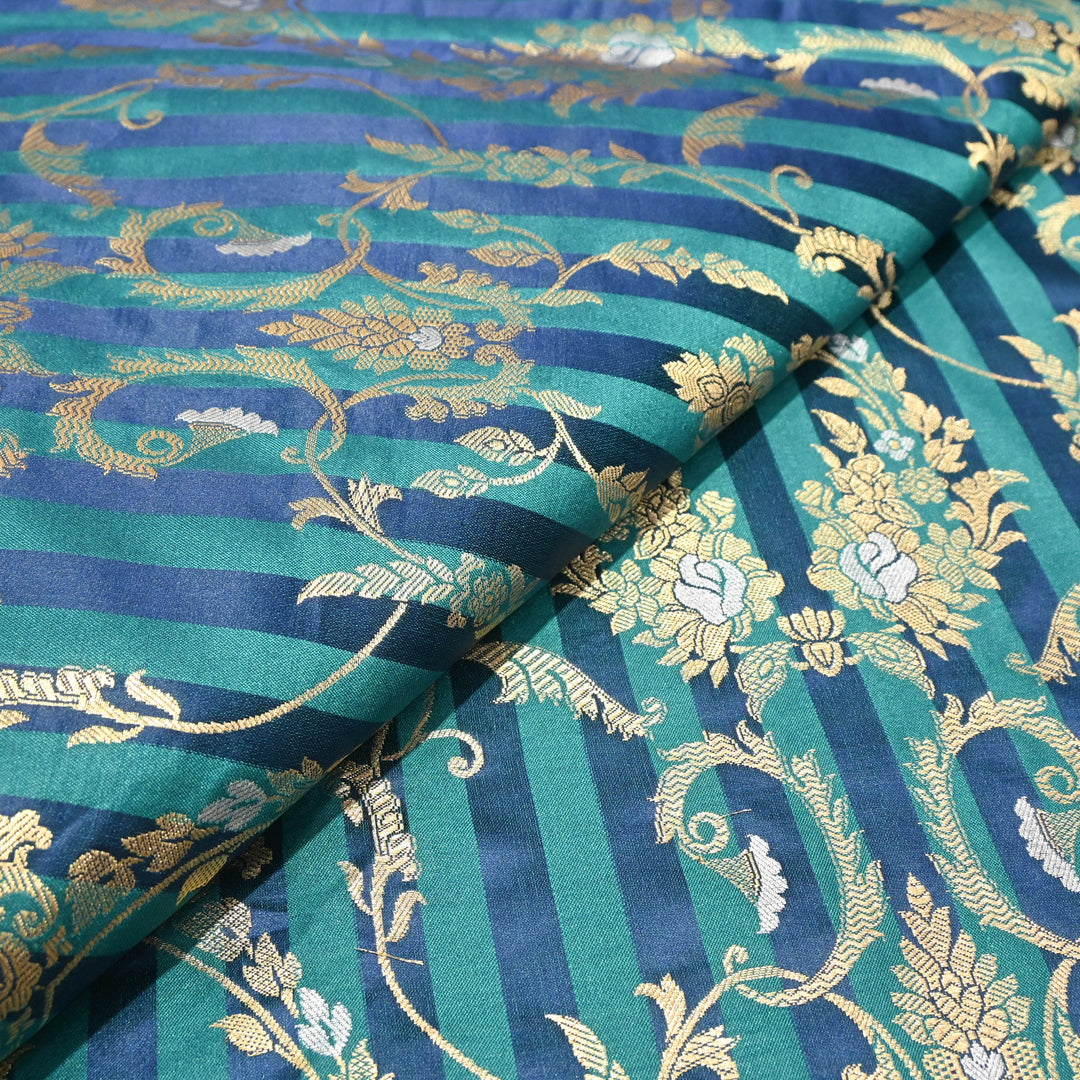 Aqua Blue Mina Zari Brocade Fabric