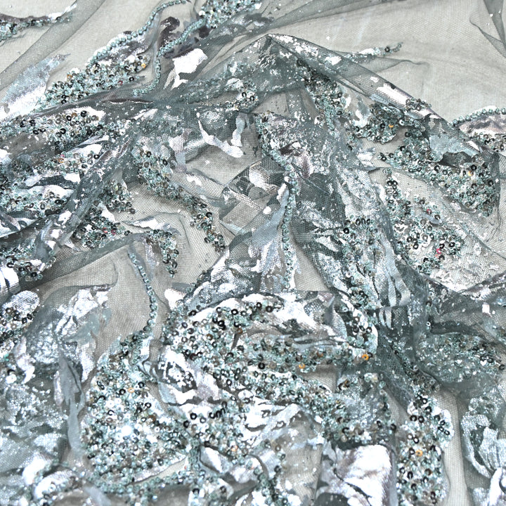 IMPORTED NET FOIL FABRIC WITH SEQUINS EMBELLISHMENT- PT1001- 01