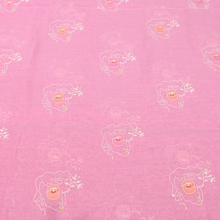Baby pink Mul Chanderi Fabric with allover sequence Thread Embroidery.