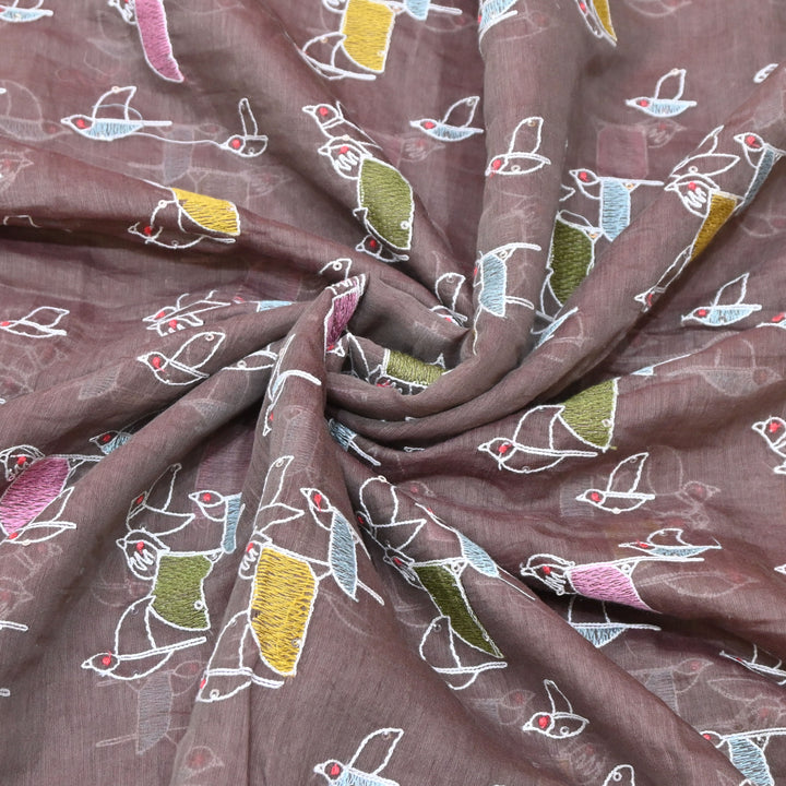 Warm earthy brown base Mul Chanderi Sequins Embroidery.