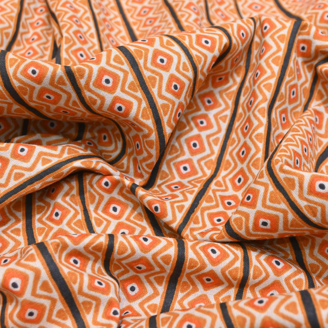 Rust Orange Cotton Linen Print