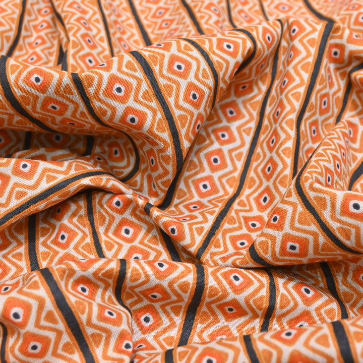 Rust Orange Cotton Linen Print