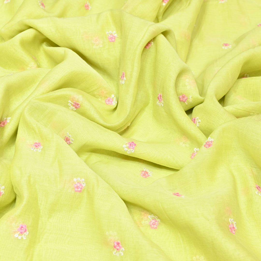 LEMON YELLOW COLOR MUL CHANDERI THREAD EMBROIDERY FABRIC - GP4822A- 05