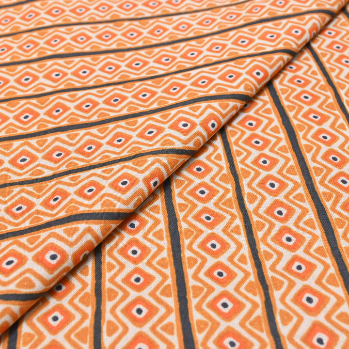 Rust Orange Cotton Linen Print