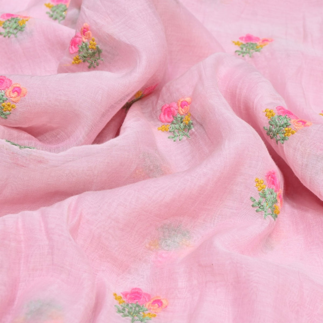 Cotton Candy Color Mul Chanderi Thread & Sequins Embroidery Fabric | Designer Fabric-V01954C