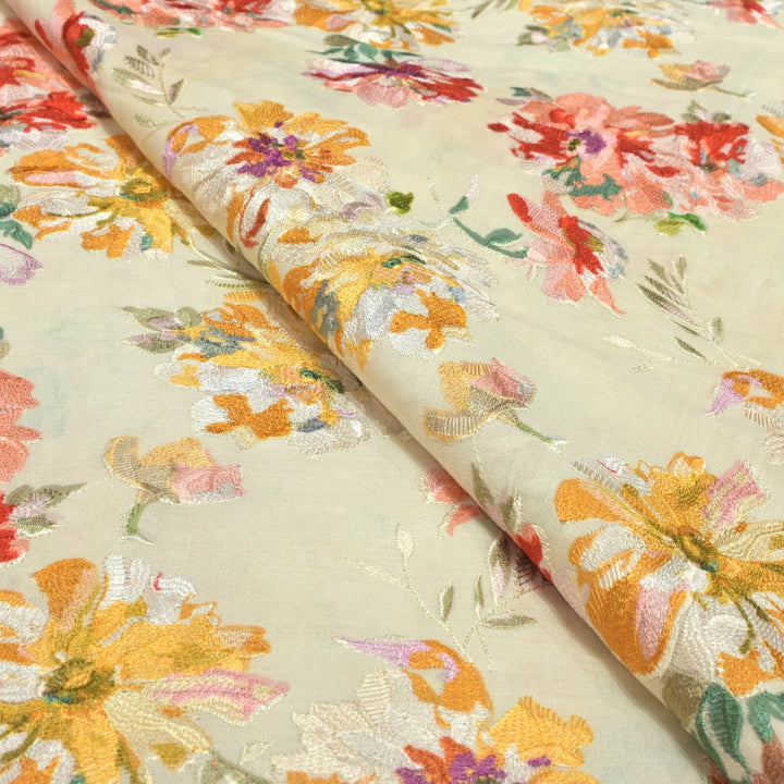 Moss Cotton Position Print With Thread Embroidery Fabrics
