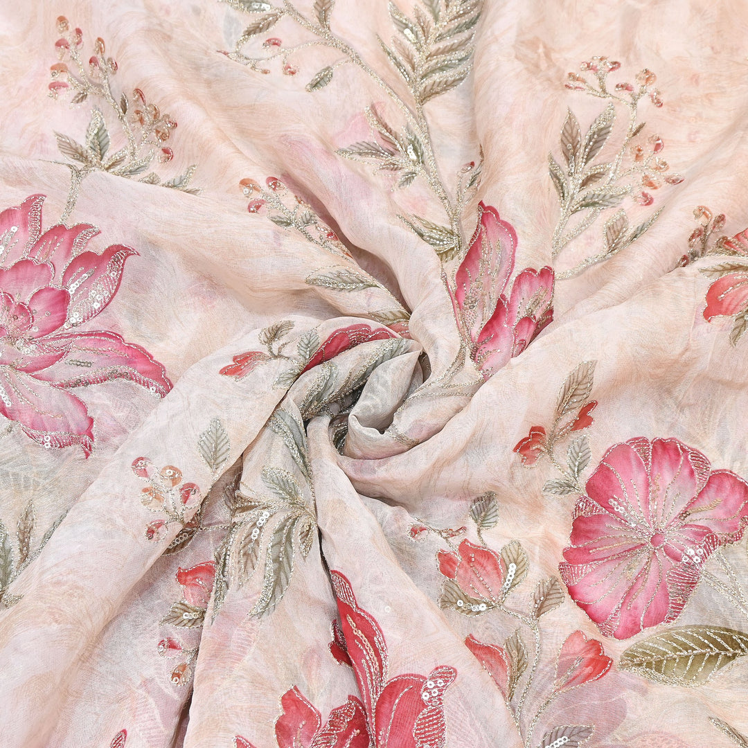 Premium Viscose Organza Position Print Zari & Sequins Embroidery Fabric – Designer Fabric PB0002-1