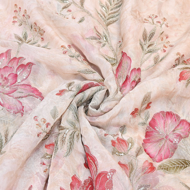 Premium Viscose Organza Position Print Zari & Sequins Embroidery Fabric – Designer Fabric PB0002-1