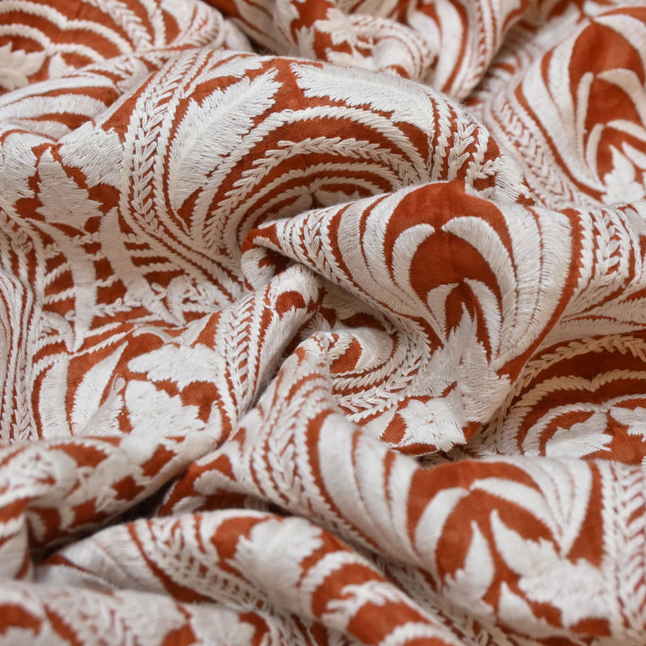 Orange Chanderi Fabric with allover Thread Embroidery
