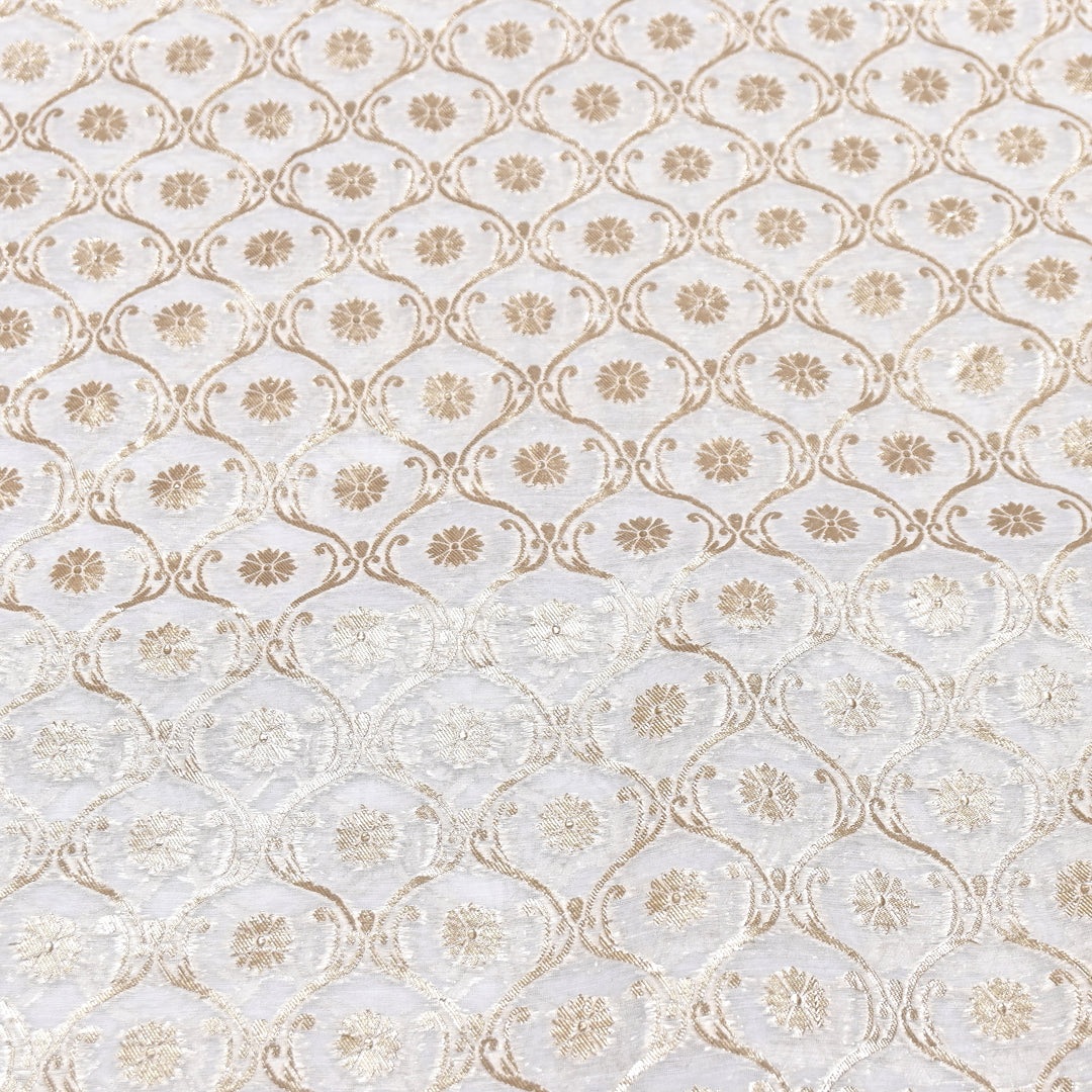 Banarasi Chanderi Gold Mat Zari Fabric – Premium Designer Ethnic Wear Fabric 000313-11