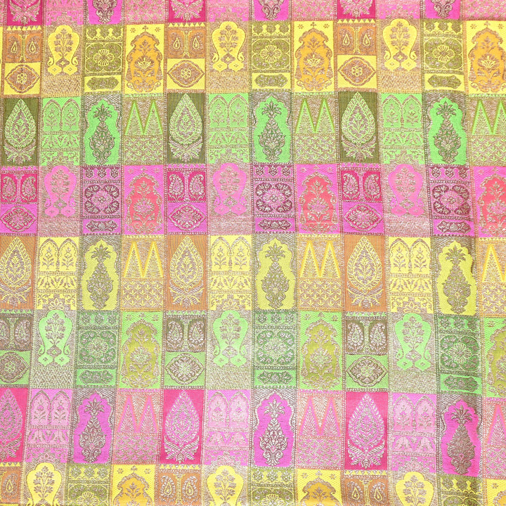 Multi Rangoli Brocade Fabric – Premium Zari Woven Designer Brocade Fabric 001006-A15