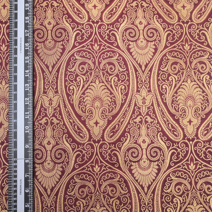 Maroon & Gold Paisley Brocade Fabric| 100-23-121