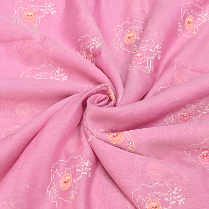 Baby pink Mul Chanderi Fabric with allover sequence Thread Embroidery.